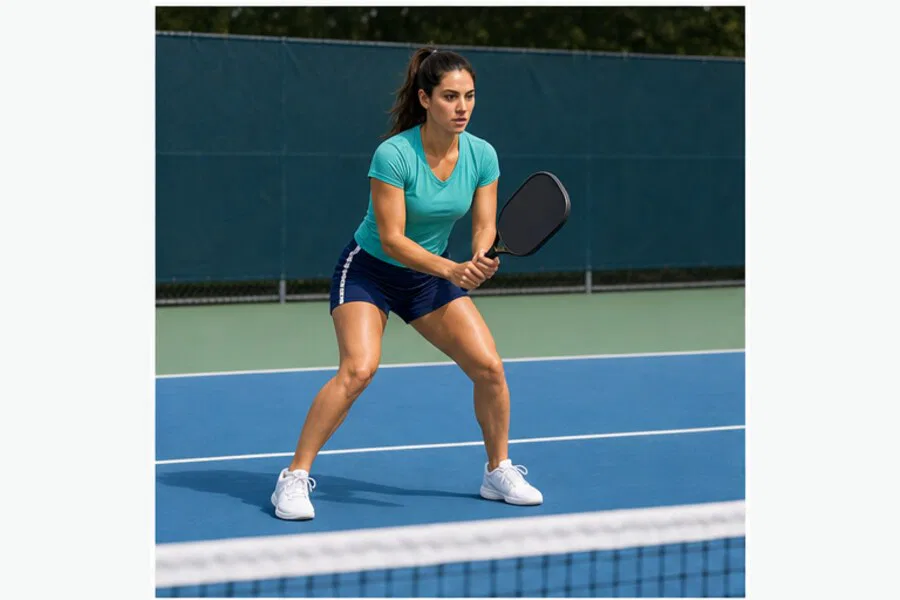 Pickleball dink shot same-athlete step 1: kitchen ready stance