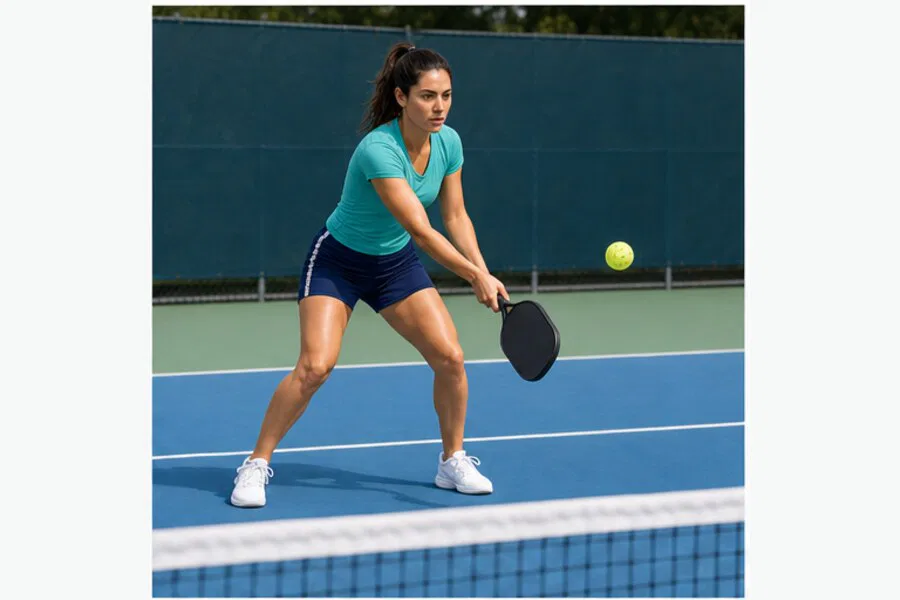 Pickleball dink shot same-athlete step 3: stable slightly open paddle face
