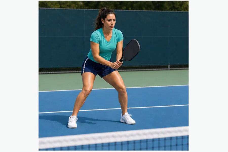 Pickleball dink shot same-athlete step 6: recovery to kitchen ready position