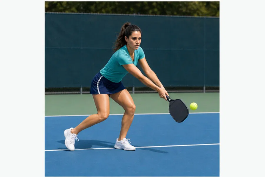 Pickleball third-shot drop same-athlete step 3: compact low-to-high drop swing