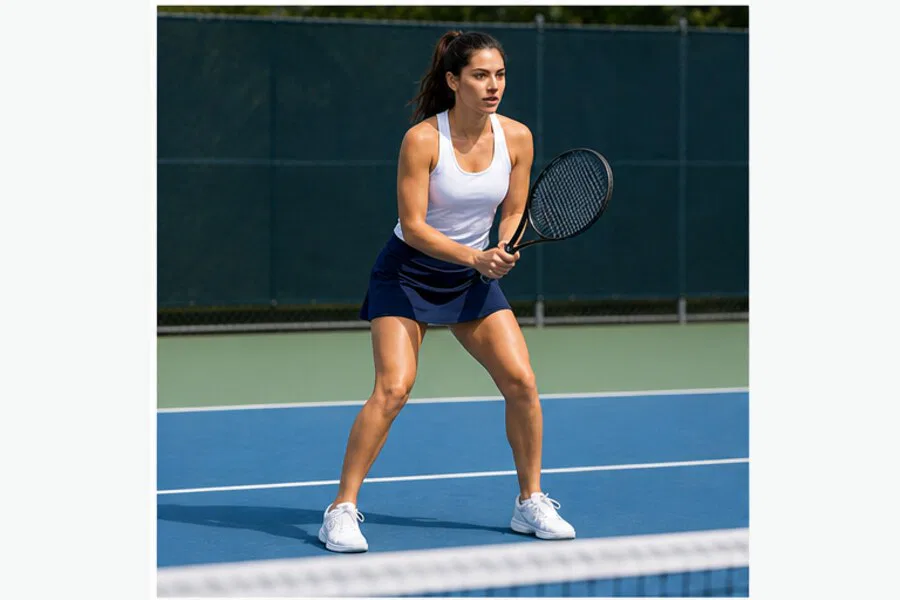 Tennis forehand groundstroke same-athlete step 1: ready stance before forehand