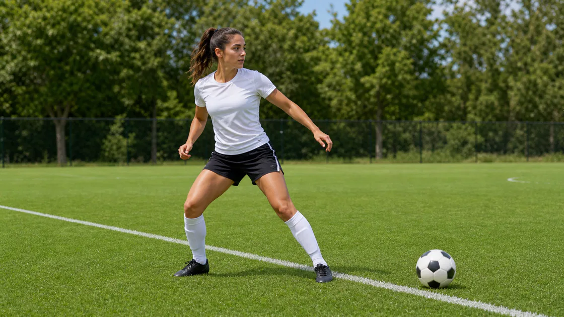 Soccer player opening the body to receive a ground pass